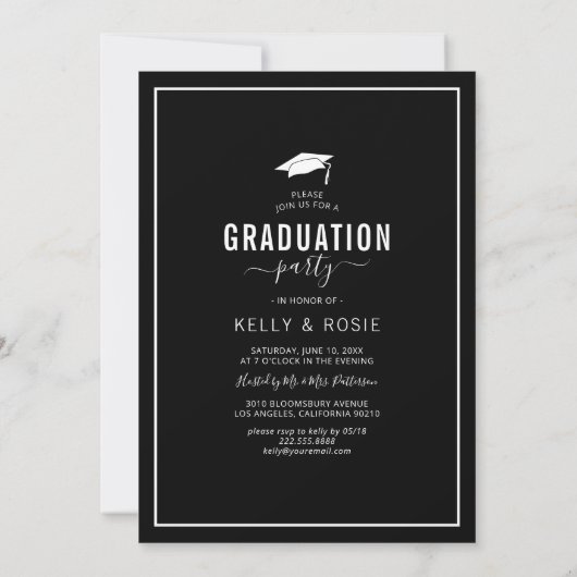 白黒ダブル卒業写真パーティー 招待状 (裏面)