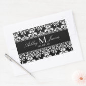 白黒ダマスウェディングワインラベル 長方形シール (封筒)