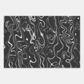 白黒ダマスカス抽象芸術旋回カッコいい模様 ラッピングペーパーシート (正面3)