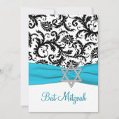 白黒ダマスクとアクアリボンフェイク付き 招待状 (正面)