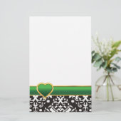 白黒ダマスクとグリーンバンドとハート 便箋 (スタンド正面)