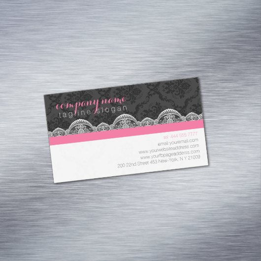 白黒ダマスクとレースのプラ結婚ナー マグネット名刺 (インサイチュ)