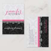 白黒ダマスクとレースのプラ結婚ナー 名刺 (正面/裏面)