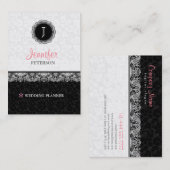 白黒ダマスクとレースモノグラム 名刺 (正面/裏面)