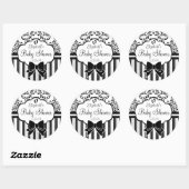 白黒ダマスクと赤ストライプちゃんシャワー ラウンドシール (シート)