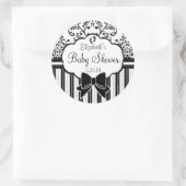 白黒ダマスクと赤ストライプちゃんシャワー ラウンドシール (バッグ)