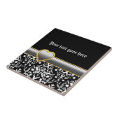 白黒ダマスクと銀のグレーバンドとハート タイル (側面)