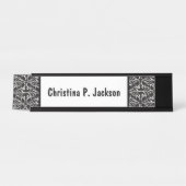 白黒ダマスクのパタファンシーーン デスクネームプレート (正面)
