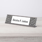 白黒ダマスクのパタファンシーーン デスクネームプレート (正面)