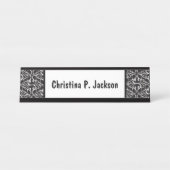 白黒ダマスクのパタファンシーーン デスクネームプレート (正面)