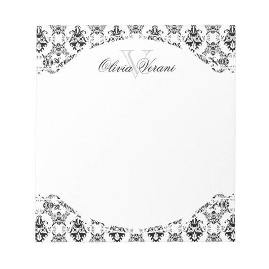 白黒ダマスクのパターン ノートパッド (正面)