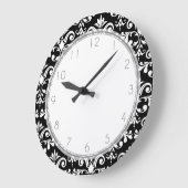 白黒ダマスクのパターン ラージ壁時計 (傾斜)