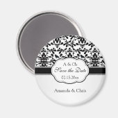 白黒ダマスクの渦巻き旋回、鳥の日付を保存結婚 マグネット (正面/裏面)