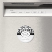 白黒ダマスクの渦巻き旋回、鳥の日付を保存結婚 マグネット (インサイチュ (食洗機))