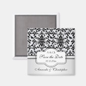 白黒ダマスクの渦巻き旋回、鳥の日付を保存結婚 マグネット (正面/裏面)