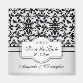 白黒ダマスクの渦巻き旋回、鳥の日付を保存結婚 マグネット (正面)