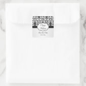 白黒ダマスクの渦巻き旋回、鳥の日付を保存 スクエアシール (バッグ)