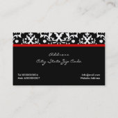 白黒ダマスクの赤い弓と宝石 名刺 (裏面)