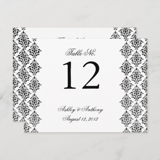 白黒ダマスクアラベスクテーブル番号カード ポストカード (正面/裏面)