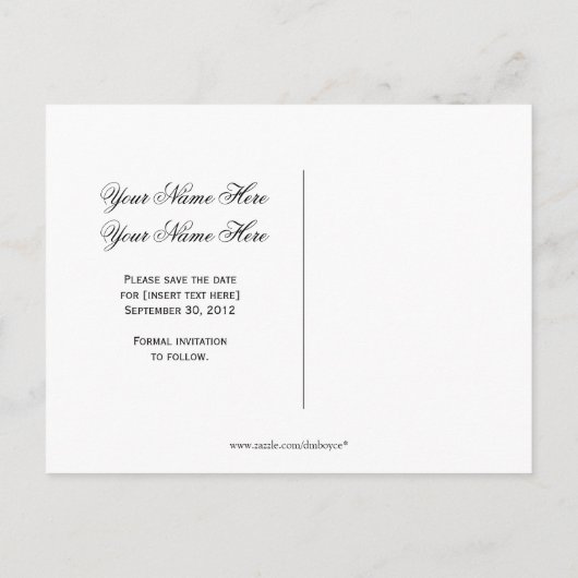 白黒ダマスクイエローリボン日付を保存 案内ポストカード (裏面)