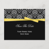 白黒ダマスクイエローリボン日付を保存 案内ポストカード (正面)