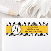 白黒ダマスクイエロー差出人住所 ラベル (インサイチュ)