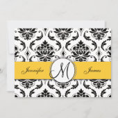 白黒ダマスクイエロー結婚式招待状 招待状 (正面)