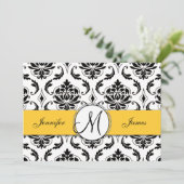 白黒ダマスクイエロー結婚式招待状 招待状 (スタンド正面)
