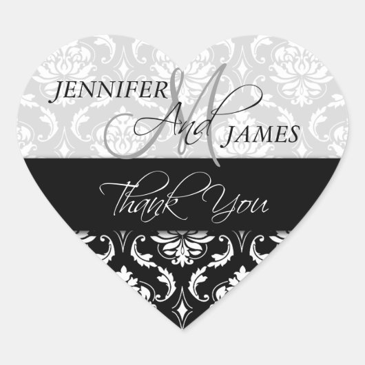 白黒ダマスクウェディングフェイスハートシール ハートシール (正面)