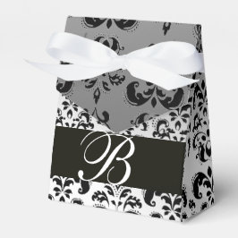 白黒ダマスクウェディングモノグラムエレガント フェイバーボックス