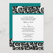 白黒ダマスクウェディング招待状とティール（緑がかった色） 招待状 (正面/裏面)