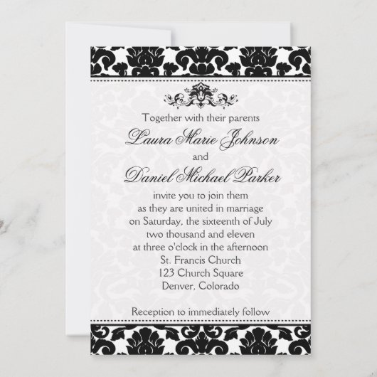 白黒ダマスクウェディング招待状 招待状 (裏面)