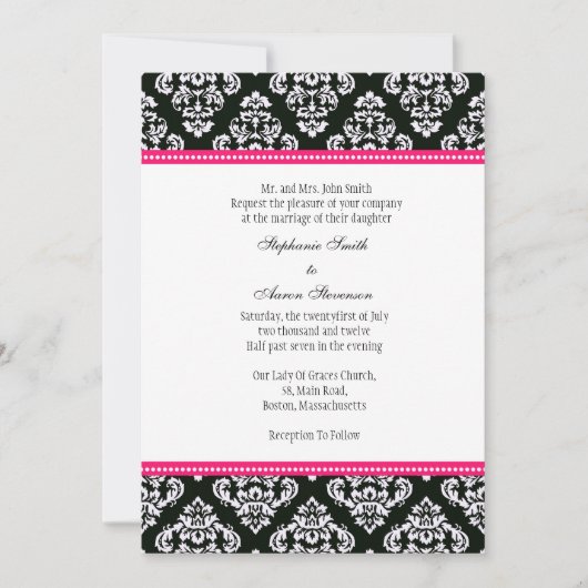 白黒ダマスクウェディング招待状 招待状 (正面)
