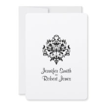 白黒ダマスクウェディング招待状