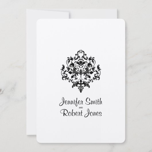 白黒ダマスクウェディング招待状 招待状 (正面)