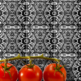 白黒ダマスクエレガントパタスタイリッシューン タイル