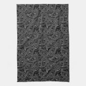 白黒ダマスクエレガントフローラルパターン キッチンタオル (縦)