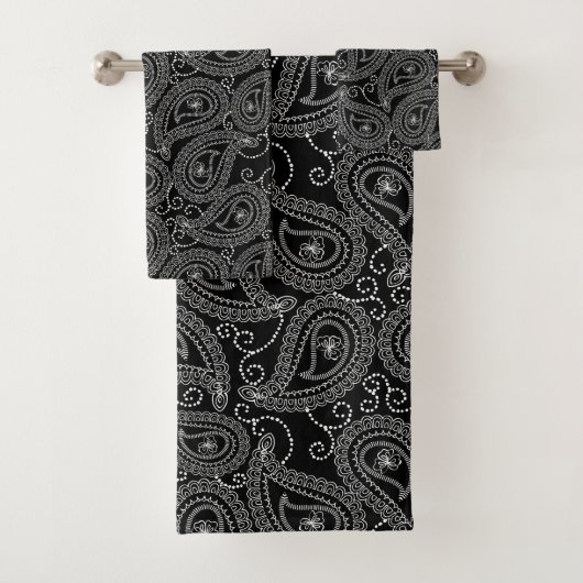 白黒ダマスクエレガントフローラルパターン バスタオルセット (インサイチュ)