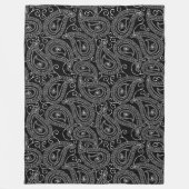 白黒ダマスクエレガントフローラルパターン フリースブランケット (正面)