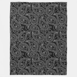 白黒ダマスクエレガントフローラルパターン フリースブランケット