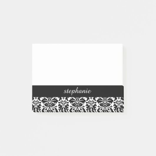 白黒ダマスクエレガント名前の追加 ポストイット (正面)