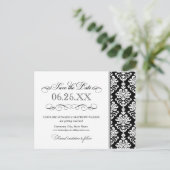 白黒ダマスクエレガント日付の保存 案内ポストカード (スタンド正面)