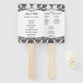 白黒ダマスクエレガント結婚式プログラム ハンドファン (正面&裏面)