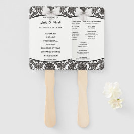 白黒ダマスクエレガント結婚式プログラム ハンドファン