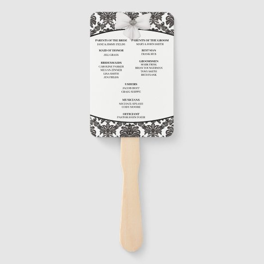 白黒ダマスクエレガント結婚式プログラム ハンドファン (裏面)