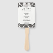 白黒ダマスクエレガント結婚式プログラム ハンドファン (正面)