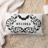 白黒ダマスクグラムこうもり パーソナライズされた ランバークッション (ブランケット)