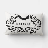 白黒ダマスクグラムこうもり パーソナライズされた ランバークッション (正面)