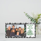 白黒ダマスクグリーンツリーメリークリスマス シーズンカード (スタンド正面)