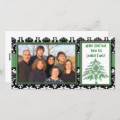 白黒ダマスクグリーンツリーメリークリスマス シーズンカード (正面/裏面)